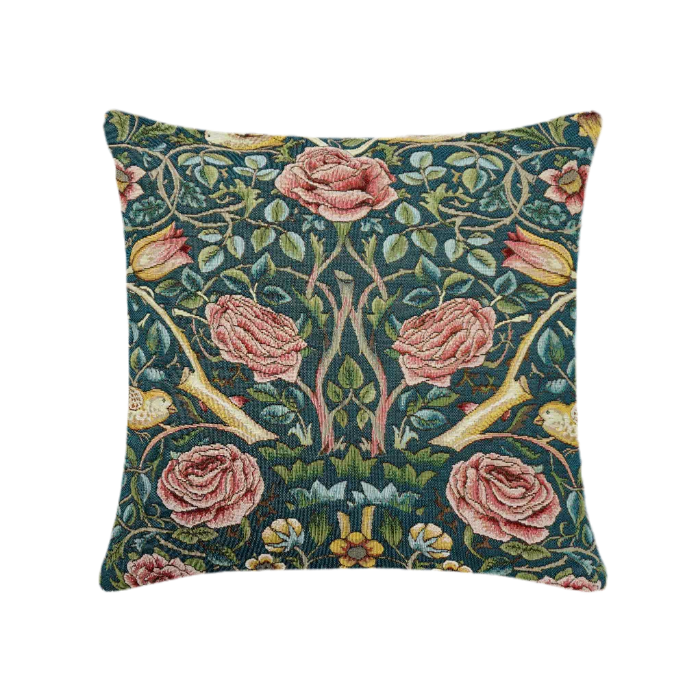 Coussin carré Roses et oiseaux